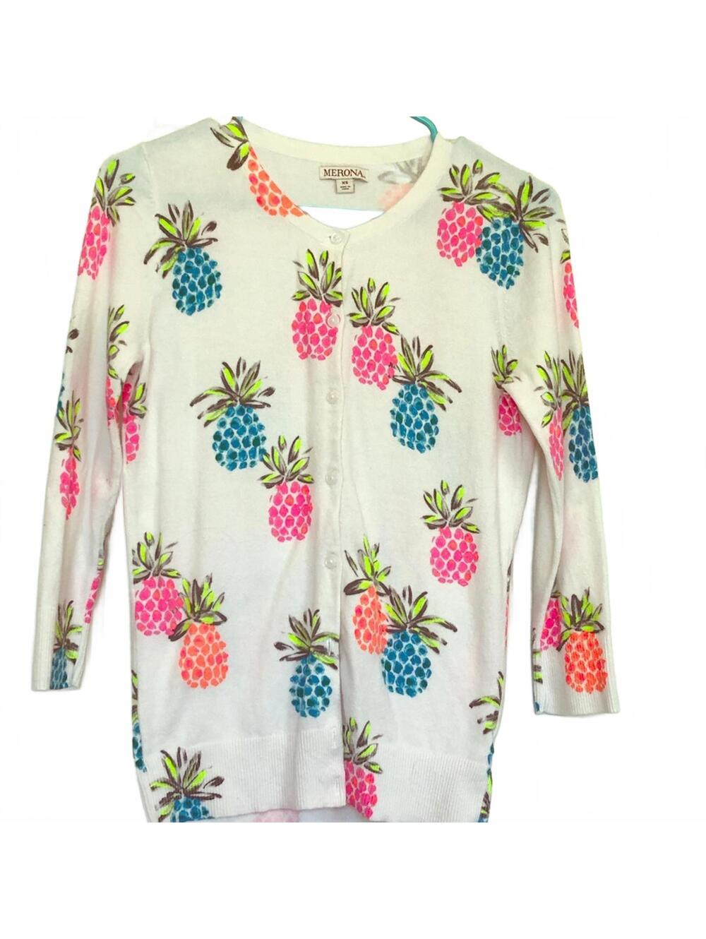 Merona Pineapple Print Cardigan Sweater – 3/4 Sleeve Tropical Lightweight Layer